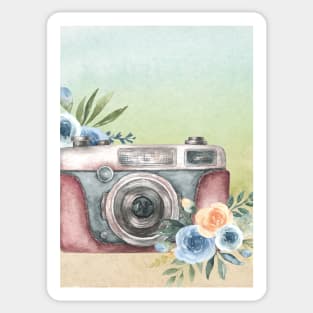 Watercolor Floral Vintage Camera Sticker